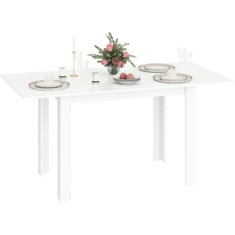 Table à manger extensible pour 4 à 6 personnes avec panneaux rabattables. MDF, blanc brillant, dim. 120-160x80x78 cm pour salle à manger. (1/5)