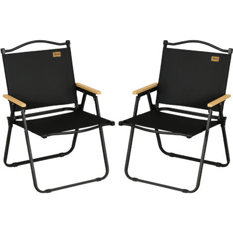 Ensemble de 2 chaises pliantes d’extérieur avec accoudoirs en tissu Oxford et acier, noir (1/5)