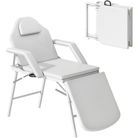 Table de massage portable, table de massage pliante avec revêtement en faux cuir, rembourrage en mousse, cadre en acier, blanc