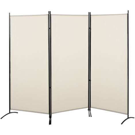 Écran à 3 panneaux de partage de pièce pliant 253x50x182 cm avec 6 pieds métalliques beiges (1/5)