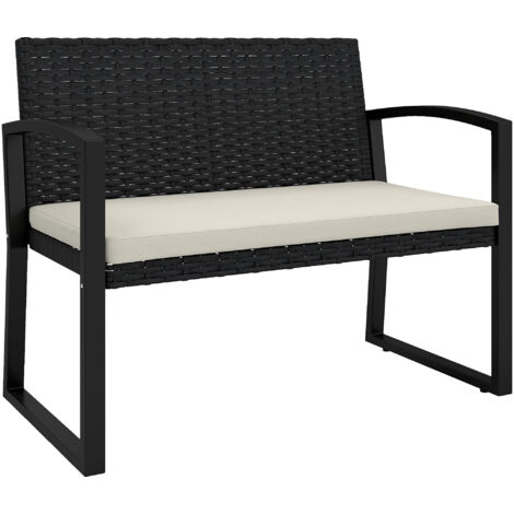 Établi en rotin synthétique pour 2 personnes, 103x58x78 cm, avec dossier incliné en coussin et structure en acier galvanisé (1/5)