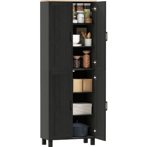Armoire de garde-manger en bois avec 5 étagères réglables et 4 portes, 60x30x170,5 cm, noir
