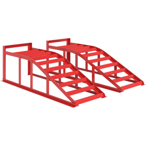 Lot de 2 rampes d'accès pour voiture. rampe de levage voiture en acier. antidérapantes. 83.5 x 30.5 x 27 cm. rouge