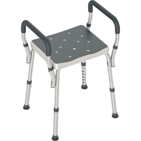 Tabouret de douche réglable avec accoudoirs et trous de drainage en aluminium, 52x45x57-69 cm, gris (1/5)