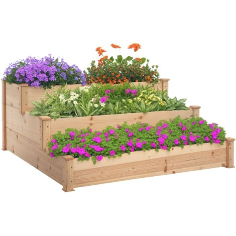 Carré Potager de jardin en Bois massif. Jardinière Surélevé en Escalier 3 Niveaux. 120 x 120 x 56 cm. effet Bois Naturel (1/5)