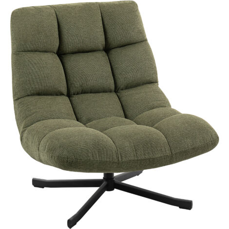 Chaise longue pivotante à large siège, aspect chenille résistant à l’eau, pieds en acier croisés, vert