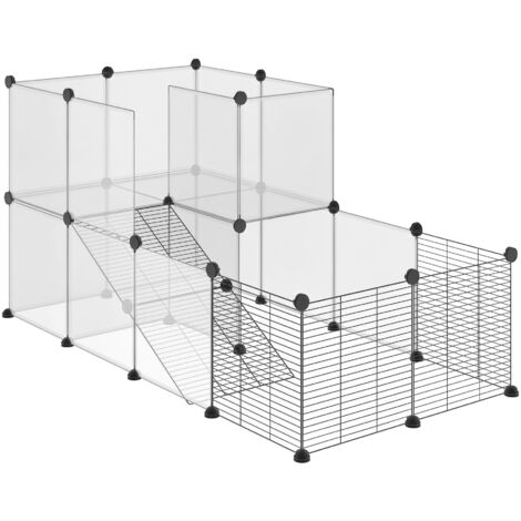 Parc pour animaux avec 27 panneaux et forme personnalisable pour cochons d’Inde, lapins, chinchillas, 140x70x70 cm, transparent (1/5)
