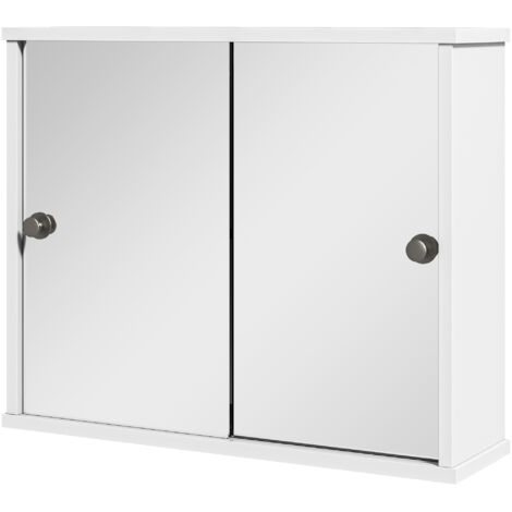 Armoire miroir murale avec étagère réglable et porte coulissante double pour évier 55x15x45 cm blanc brillant (1/5)