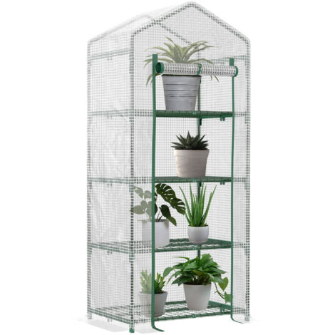 Serre verticale pour plantes avec 4 étagères en acier et PE blanc, 70x50x160cm (1/5)