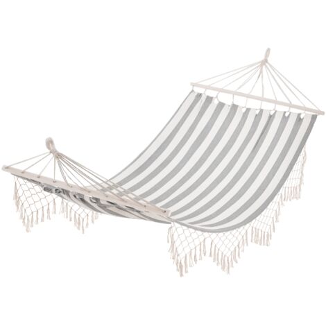 Hamac de jardin 200x100 cm avec barres transversales en bois Charge 120 kg Hamac pour terrasse Terrasse Balcon gris et crème
