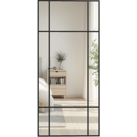 Miroir moderne de style fenêtre, miroir pour chambre et salon avec montage vertical et horizontal, 110x50cm, noir