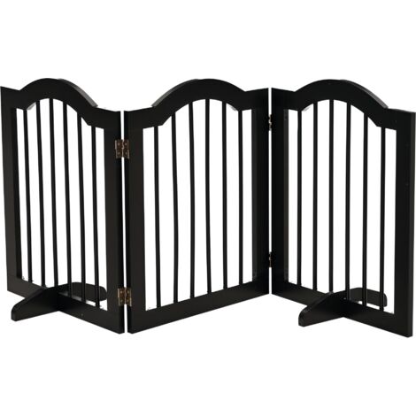 Barrière de sécurité pliante pour petits chiens Grille de protection à 3 panneaux avec pattes de 154,5x29,5x61 cm Noir (1/5)