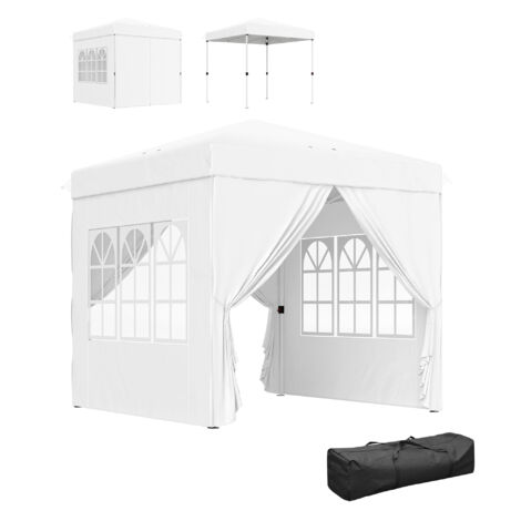 Tente pliante escamotrice de 2,5x2,5 m avec 4 parois latérales à hauteur réglable anti-UV et un sac de transport blanc (1/5)