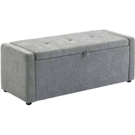 Coffre de rangement 142L pouf, siège large rembourré, en lin, capacité 200 kg, gris clair (1/5)