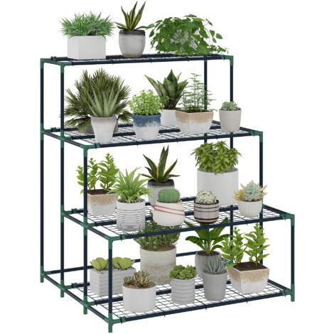 Stand à 4 niveaux avec design en échelle et structure métallique solide pour la verdure intérieure et extérieure