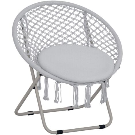 Loveuse fauteuil rond de jardin fauteuil lune san pliable grand confort macramé coton polyester gris (1/5)