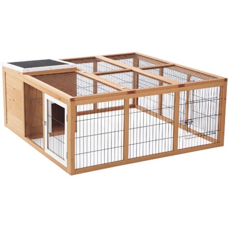 Claque pour petits animaux avec enclos extérieur, toit articulé, résistant aux intempéries, 123 cm x 120 cm x 52 cm, brun