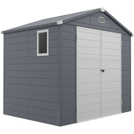 Cabanon de jardin, abri de jardin, abri de jardin avec fenêtre de ventilation, plastique, métal, 240 x 190 x 180/228, gris
