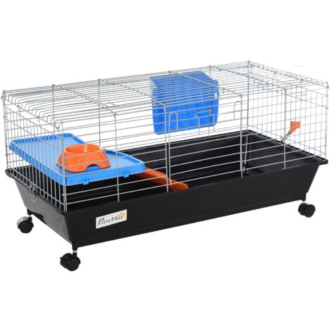 Petite cage à rongeurs avec roues Habitat pour furets Cobaye avec rampe de mangeoire pour buveur et toit ouvrible 89x44x43 cm Noir (1/5)