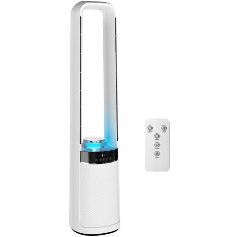 Ventilateur silencieux sans pales avec 4 lumières LED de couleur Télécommande Minuterie blanche sur 12 heures