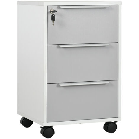 Caisson de bureau à roulettes avec 3 tiroirs et serrure pour dossiers 40 x 40 x 63,5 cm blanc et gris (1/5)