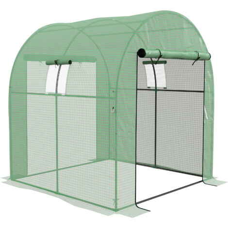 Maison de culture en serre en tunnel poly avec couverture en PE résistante aux UV, portes et fenêtres en treillage, 1,8 x 1,8 x 2 m, vert (1/5)