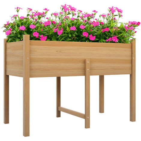 Potager surélevé avec 2 trous de drainage et sac non tissé, jardinière en sapin pour le jardin et le balcon, 115x55x80 cm, couleur bois (1/5)