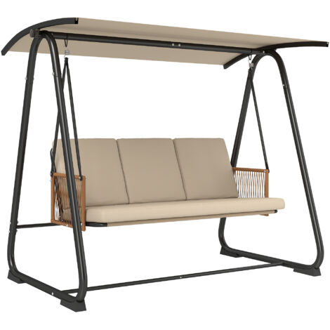 Balancelle de Jardin Banc Suspendu Extérieur 3 Places Structure Acier Robuste 360kg Coussin Grand Confort 7cm Sable (1/5)