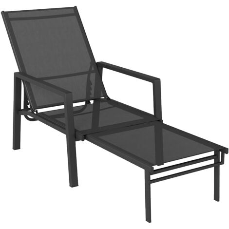 Chaise longue inclinable à 5 positions, repose-pieds rétractable, idéal pour le jardin (1/5)