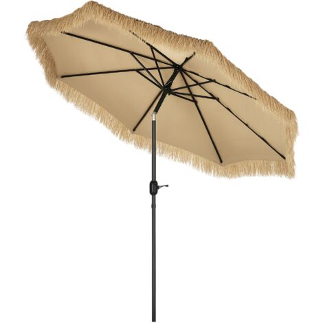 Parasol de jardin rond avec couverture et manivelle, Ø265x250cm, kaki (1/5)