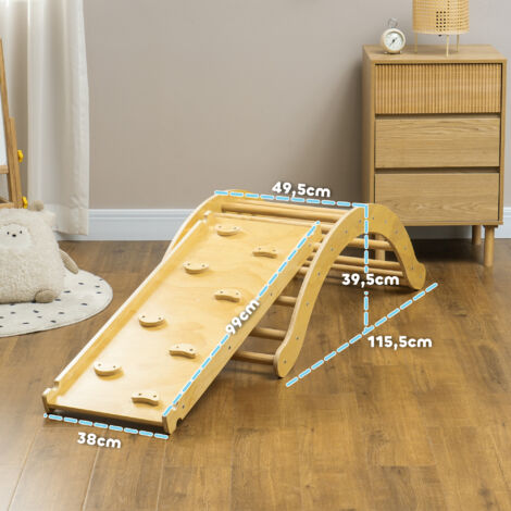 Gymnase Montessori 9 En 1 – Triangle D'escalade, Arche, Toboggan, Balançoire, Tunnel, Jeu De Tri – Bois Massif, Hauteur Réglable, Coussin Et Voitures Inclus – Pour 1-6 Ans
