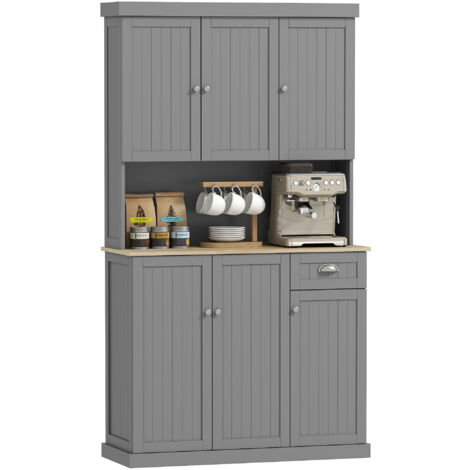 Armoire de garde-manger de style campagnard, avec étagères, armoires et tiroir réglables, en bois, 101x39x180 cm, gris
