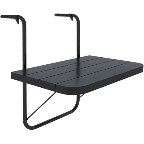 Table de balcon suspendue en aluminium pliable plateau rectangulaire hauteur réglable dim. 60L x 40l x 55-64H cm noir (1/5)