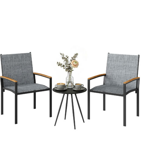 Ensemble bistrot 3 pièces : chaises et table en filet, gris mélangé. (1/5)