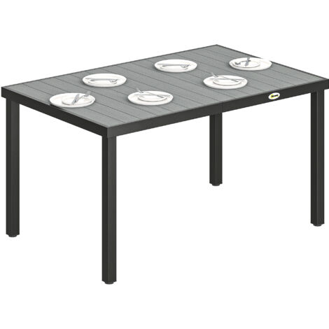 Table à manger de jardin pour 6 personnes avec structure en acier à lattes 140x90x74 cm gris (1/5)