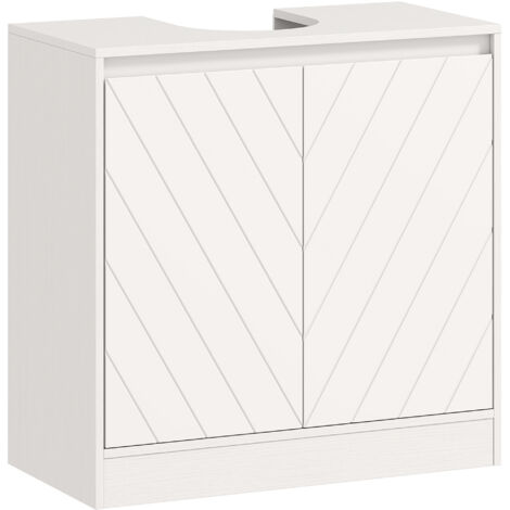 Meuble de salle de bain sous l’évier Meubles de salle de bain avec 2 portes Étagère réglable pour lavabos avec ou sans piédestal 60x30x59,8 cm Blanc