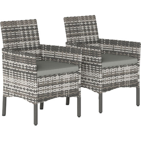 Ensemble de 2 chaises de jardin en rotin et acier avec coussins, accoudoirs et dossier haut, 58x62x87 cm, gris (1/5)