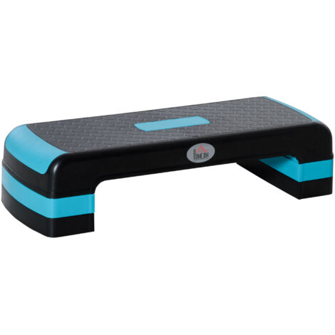 Step pour l’aérobic réglable à 3 hauteurs 10-15-20 cm en plastique, noir et bleu (1/5)