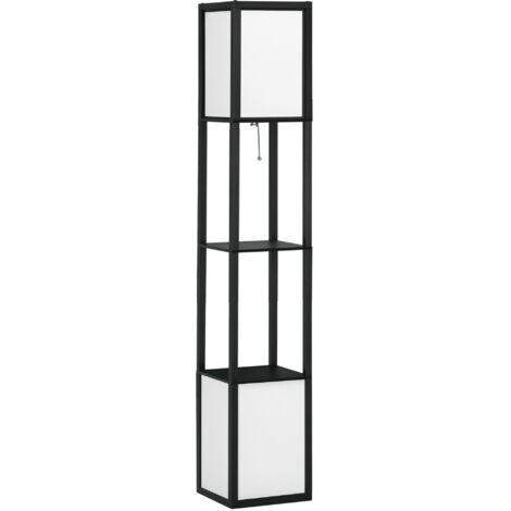 Lampe de pied en bois avec étagère pour la puissance maximale de l’ampoule E27. Lampe moderne 40W 26x26x156 cm noir et blanc