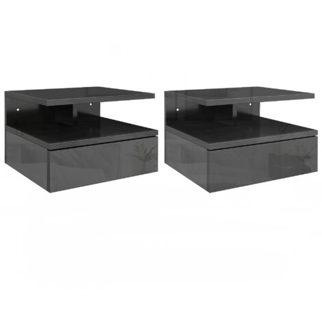2 tables de chevet flottantes avec 1 tiroir et étagère ouverte Design moderne 35x32x22,5 cm Noir brillant (1/5)