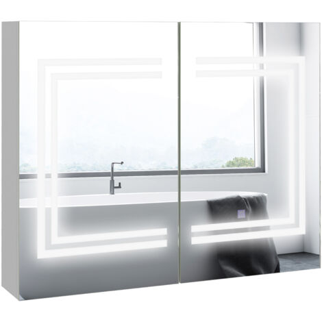 Mobilier de salle de bain avec étagères réglables miroir, interrupteur tactile et couleur de lumière réglable 80x15x65 cm blanc brillant (1/5)