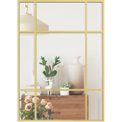 Miroir mural rectangulaire Miroir de fenêtre 70x50cm avec cadre métallique Miroir décoratif pour salon chambre doré