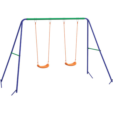 Balançoire pour enfants de 3 à 8 ans avec 2 chaises résistantes aux UV et support métallique 90 kg Multicolore (1/5)
