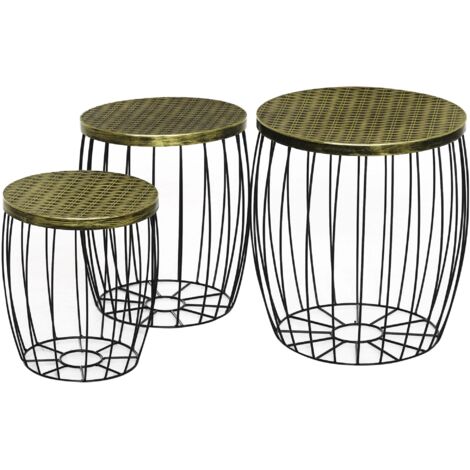 Ensemble de jardin extérieur, 3 tables de balcon empilables, mobilier de jardin de style industriel en métal, noir et bronze (1/5)