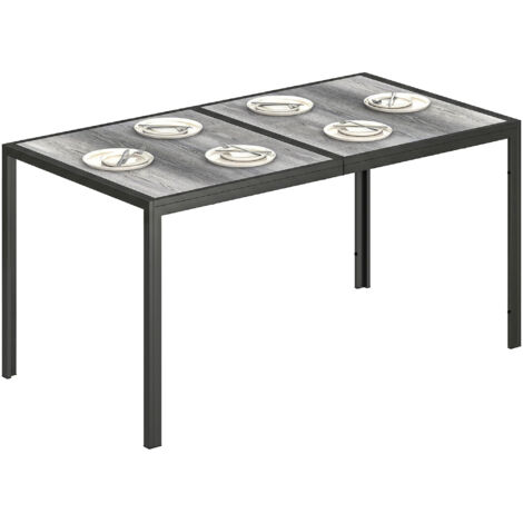 Table de jardin pour 4 à 6 personnes. table à manger extérieure avec plateau à effet bois. 150 x 80 x 74 cm. gris (1/5)