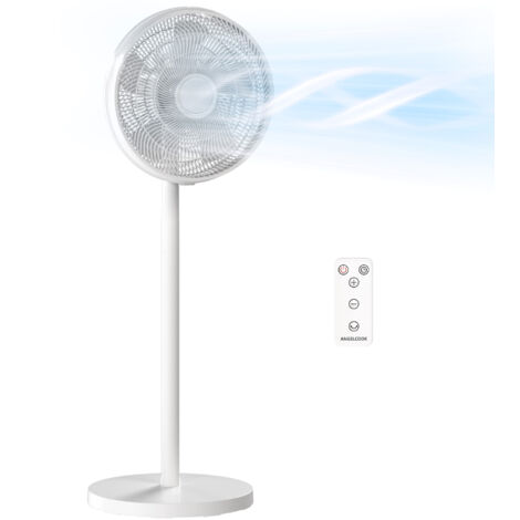 Ventilateur sur pied, ventilateur silencieux avec oscillation à 80°, hauteur réglables, 4 vitesses, minuterie 10H, blanc