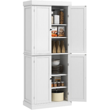 Meuble de cuisine haut avec 6 étagères et 2 portes, placard de garde-manger avec étagères réglables en bois, 76x40,5x184 cm, blanc (1/5)