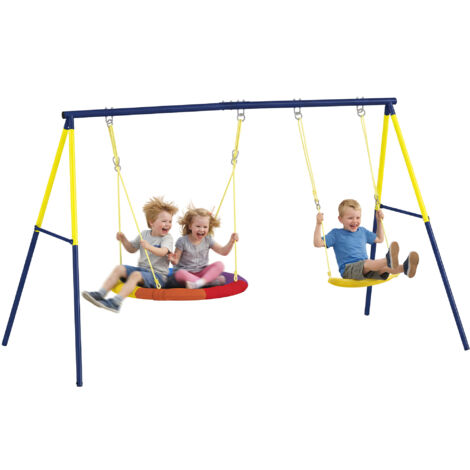 Balançoire pour bébé, cordes réglables, support en acier, charge 150 kg pour 3 enfants, 3-8 ans, multicolore (1/5)
