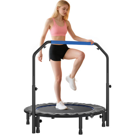 Trampoline pliant Ø114 cm avec poignée réglable, cadre en acier pour les jambes d’entraînement, corps bleu et noir (1/5)