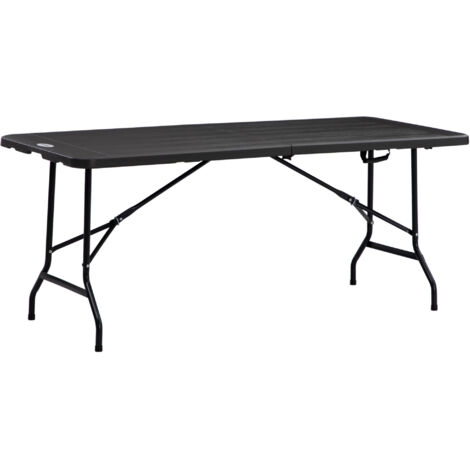 Table pliante rectangulaire portable pour 6 personnes, en acier et en HDPE 180x75,5x73 cm gris foncé (1/5)